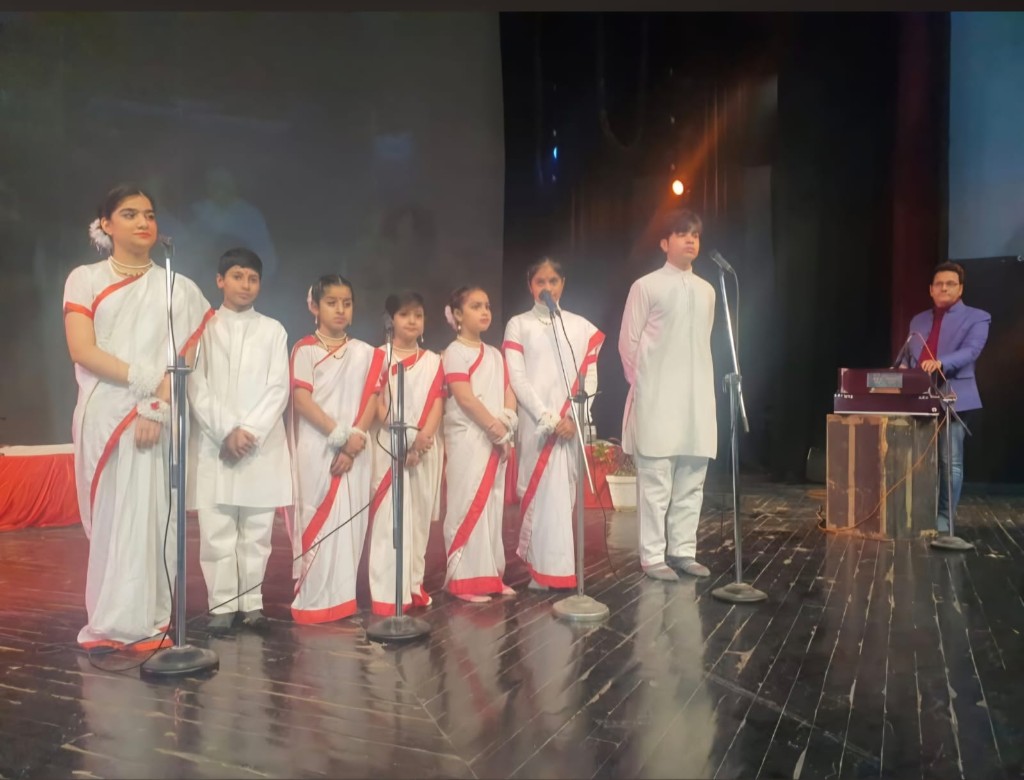 Young choir performance accompanied on harmonium